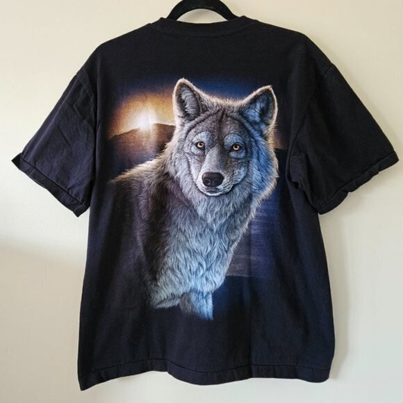 Rock Eagle Classic T Shirt Men US L EUR42-44 Black Lone Wolf Print SS Y2K Grunge - Picture 4 of 10